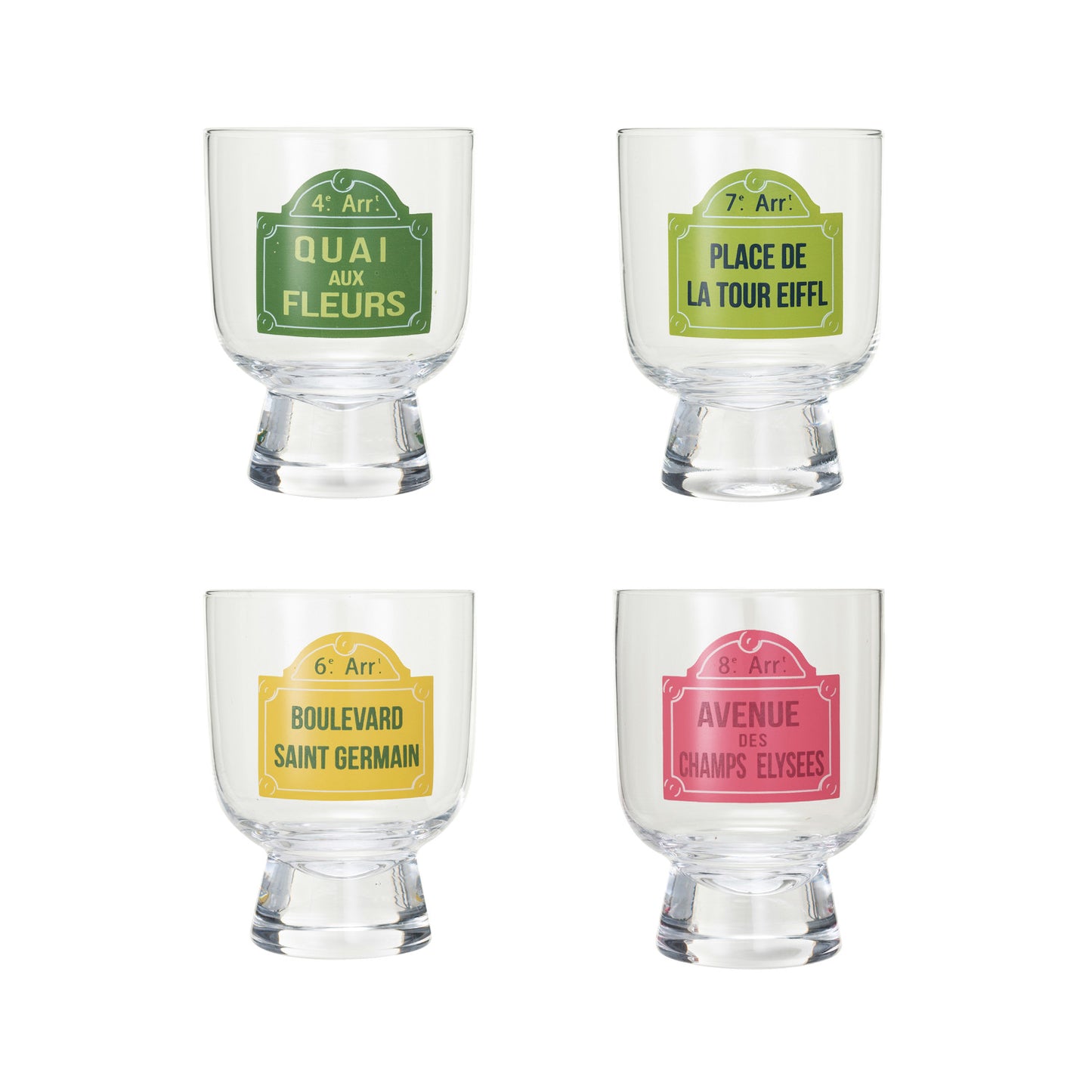 6 oz. Footed Drinking Glass w/ Paris Street Sign Design, 4 Styles