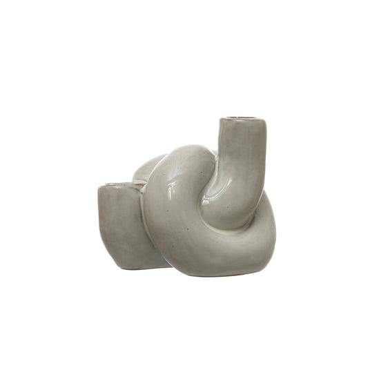 Stoneware Double Taper Holder, Reactive Glaze, White (Each One Will Vary)