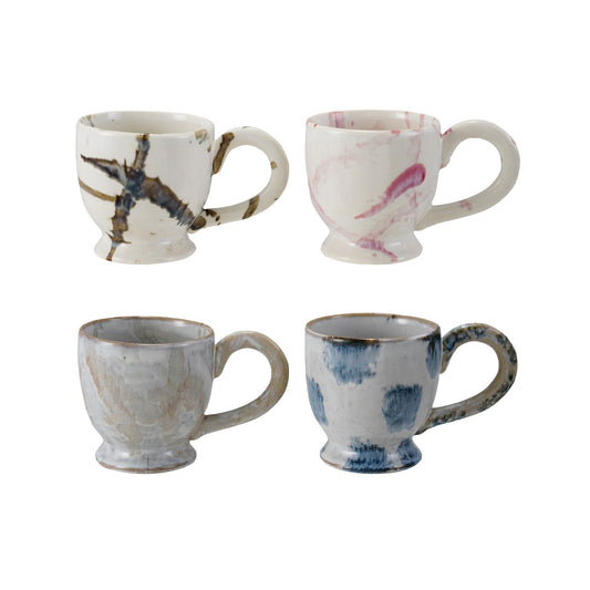 14 oz. Stoneware Footed Mug w/ Splatter, Reactive Glaze, 4 Styles (Each One Will Vary)