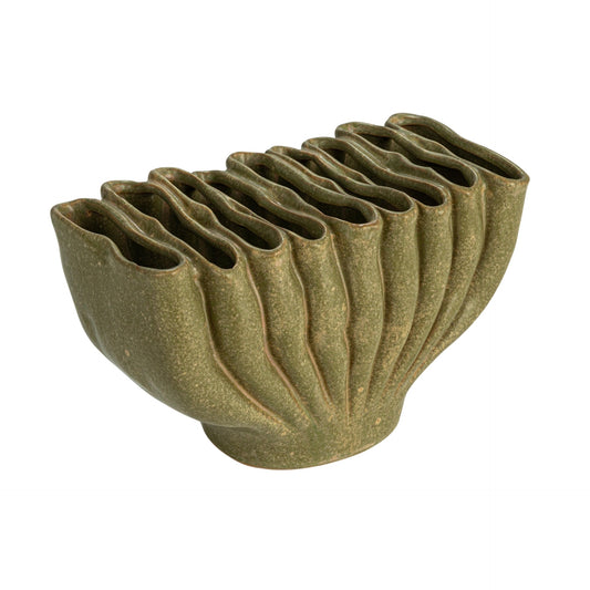 Decorative Stoneware Sculptural Vase Medium with 9 Sections Green