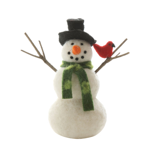 Felt Snowman with Scarf, Hat and Cardinal