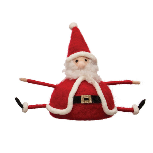 7-3/4"L x 4"W x 4-1/2"H Wool Felt Sitting Santa, Red & White